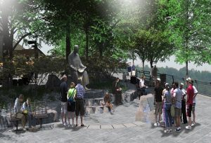 The famed Tesla sculpture was banished to Stedman's Bluff in Niagara Falls State Park because it blocked tourists off from Delaware North's snack bar and food pavilion.