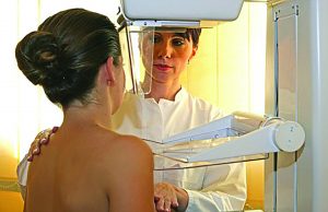 Patient having breast scan in hospital