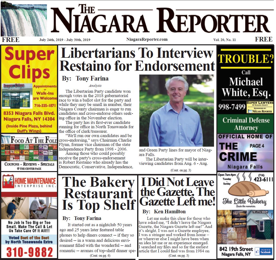 July 24th, 2019, Edition of the Niagara Reporter Newspaper
