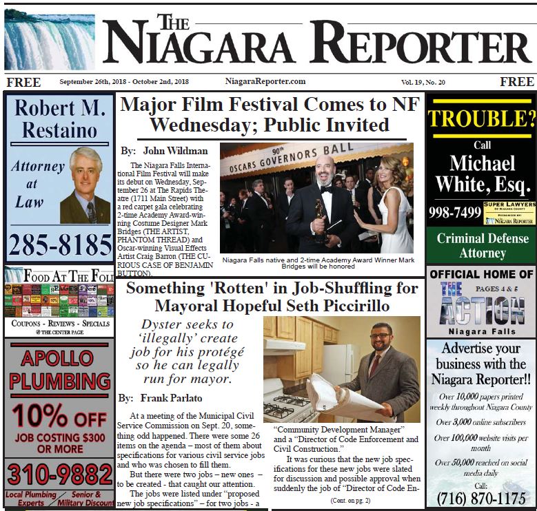 September 26th Edition of the Niagara Reporter Newspaper
