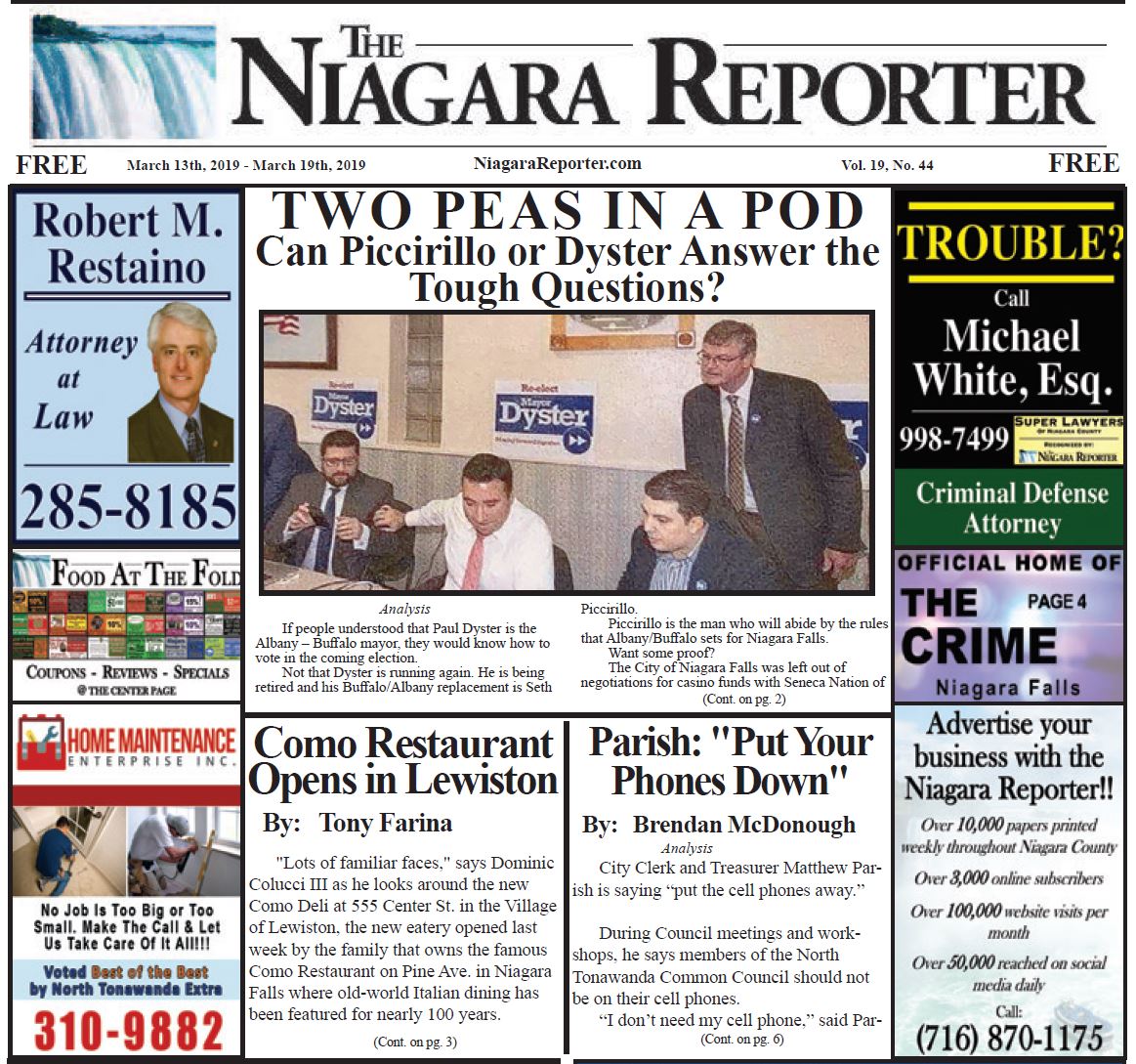 March 13th, 2019, Edition of the Niagara Reporter Newspaper