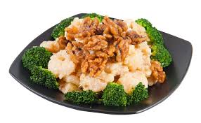 Walnut Shrimp 15.95 ; Crispy battered jumbo shrimp fried to perfection then drizzled with a creamy walnut dressing served with streamed broccoli.