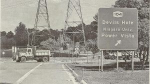 State Department of Transportation dump trucks block off the Robert Moses Parkway as it enters the Niagara Power Project in the days after the 9/11 terrorist attacks.