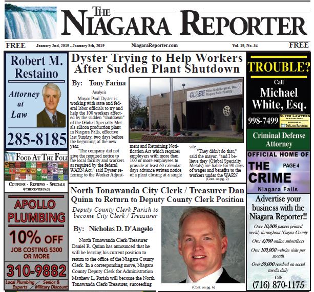 January 2nd Edition of the Niagara Reporter Newspaper