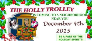 Last year's Holly Trolley, promoted far and wide by City Hall and Old Falls Street USA, scrooged out by skipping a promised stop at City Market, kids there getting a lump of coal. Note (above) image, Mayor Dyster's face appears in the trolley.