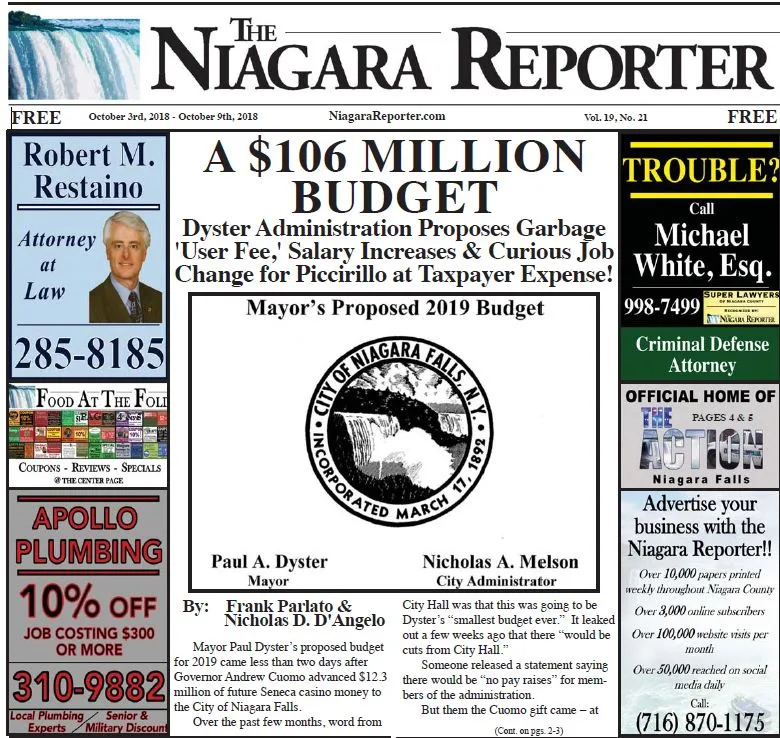 October 3rd Edition of the Niagara Reporter Newspaper