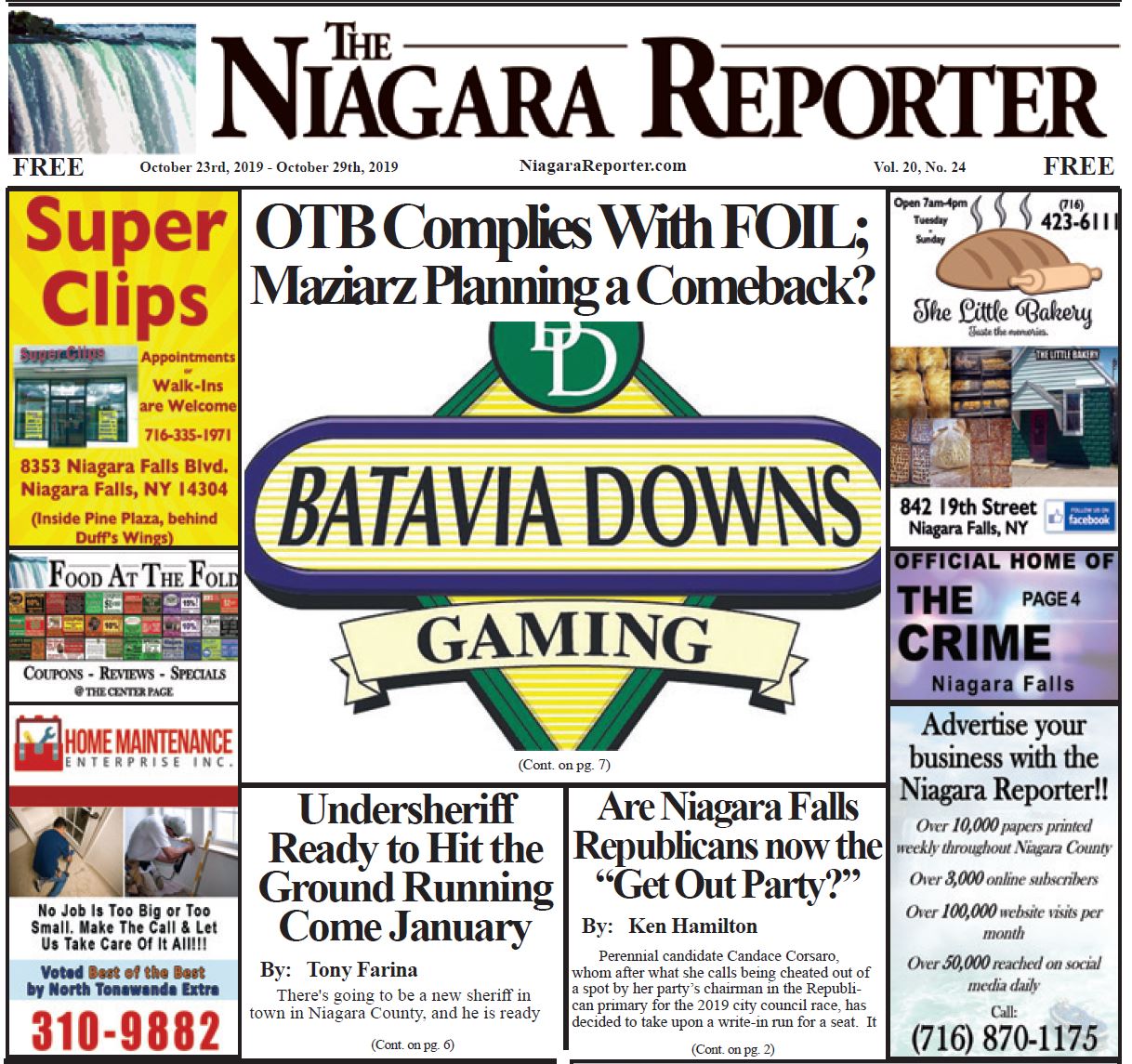 October 23rd, 2019, Edition of the Niagara Reporter Newspaper