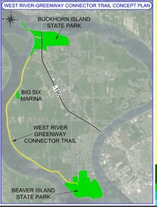 The proposed West River bike path will connect two state parks.