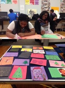 Having fun making holiday placemats for the residents of Niagara Rehabilitation and Nursing Center