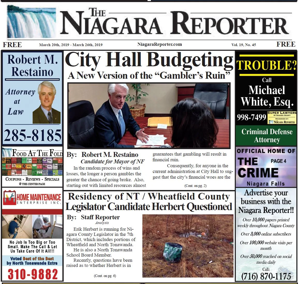 March 20th, 2019, Edition of the Niagara Reporter Newspaper