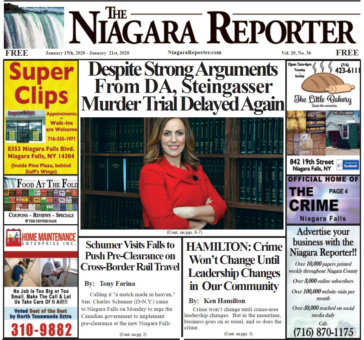 January 15th, 2020, Edition of the Niagara Reporter Newspaper