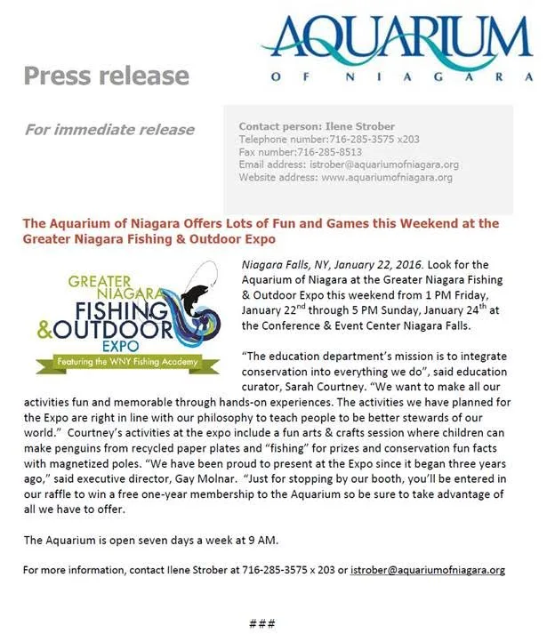 Aquarium of Niagara at Greater Niagara Fishing & Expo Event January 22-24