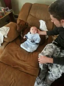 The infant Cayden with Damian -who was shot and killed ion front of the child.