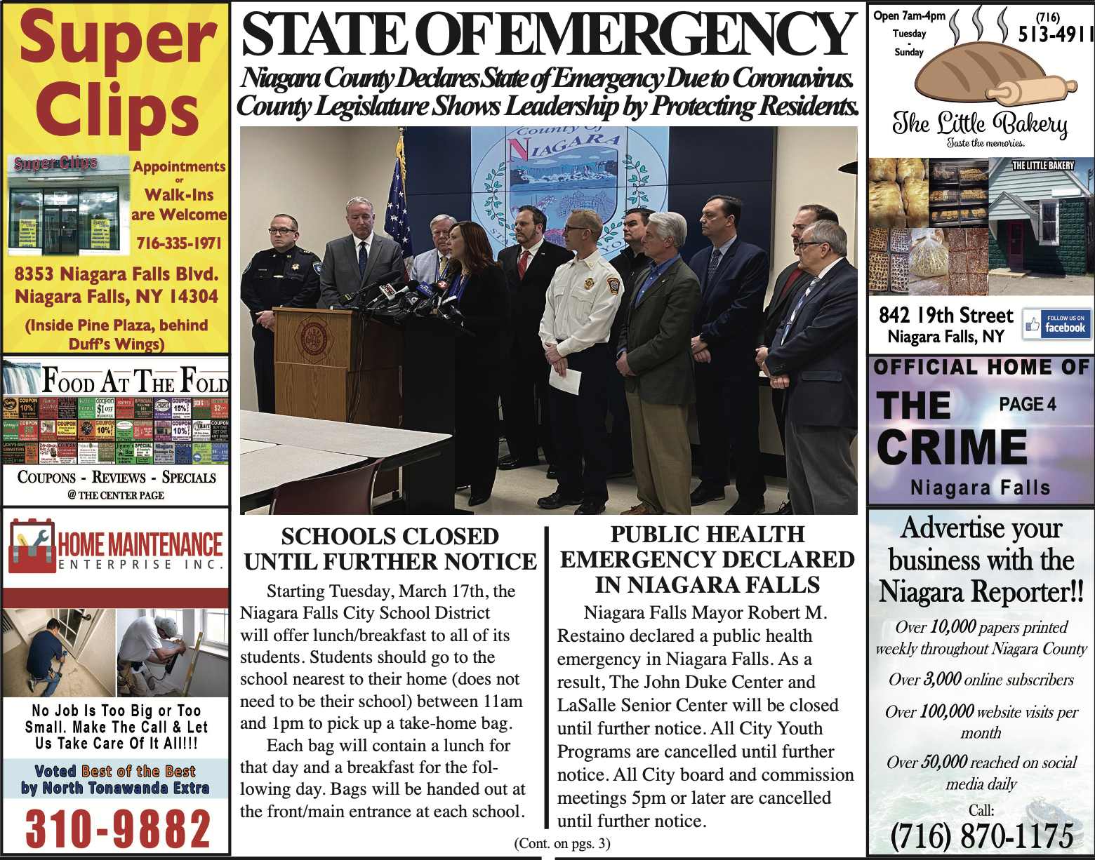 March 18th, 2020, Edition of the Niagara Reporter Newspaper