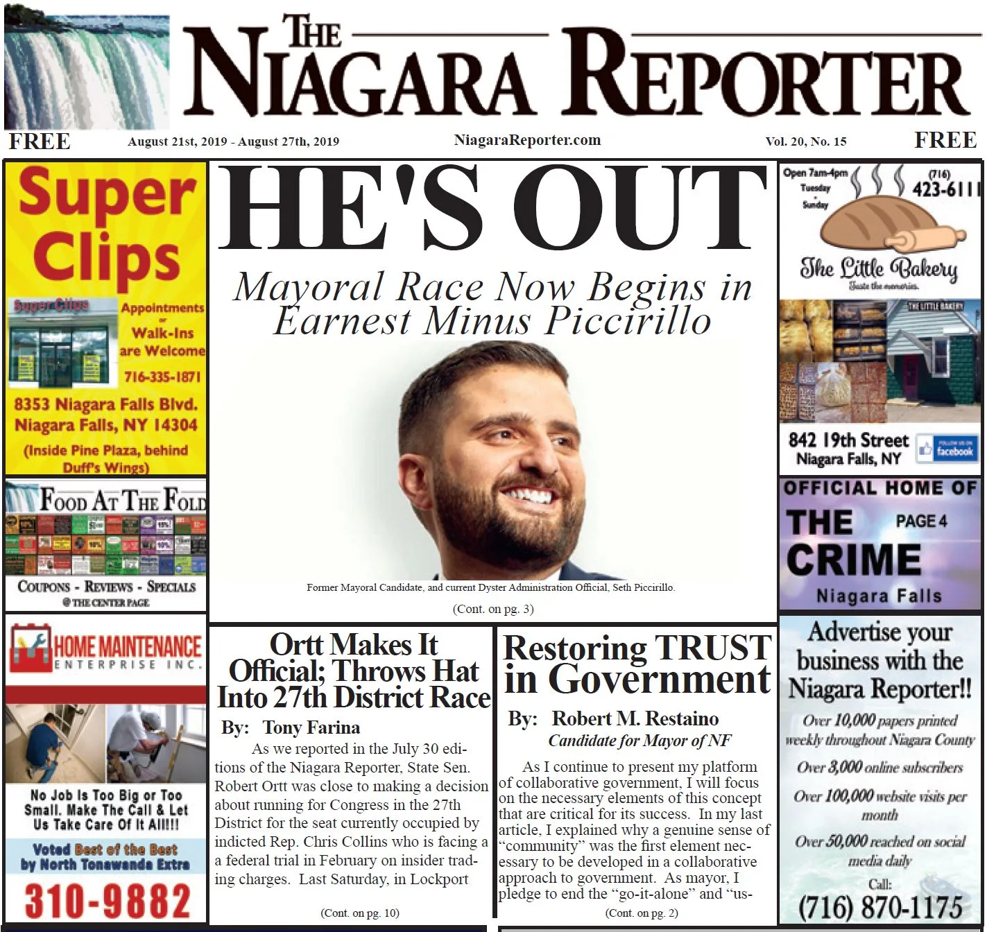 August 21st, 2019, Edition of the Niagara Reporter Newspaper