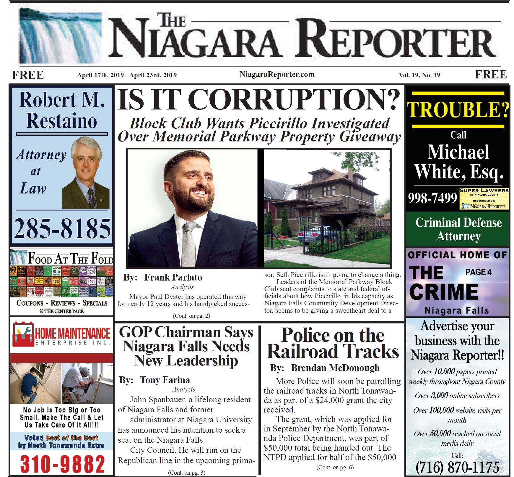 April 17th, 2019, Edition of the Niagara Reporter Newspaper