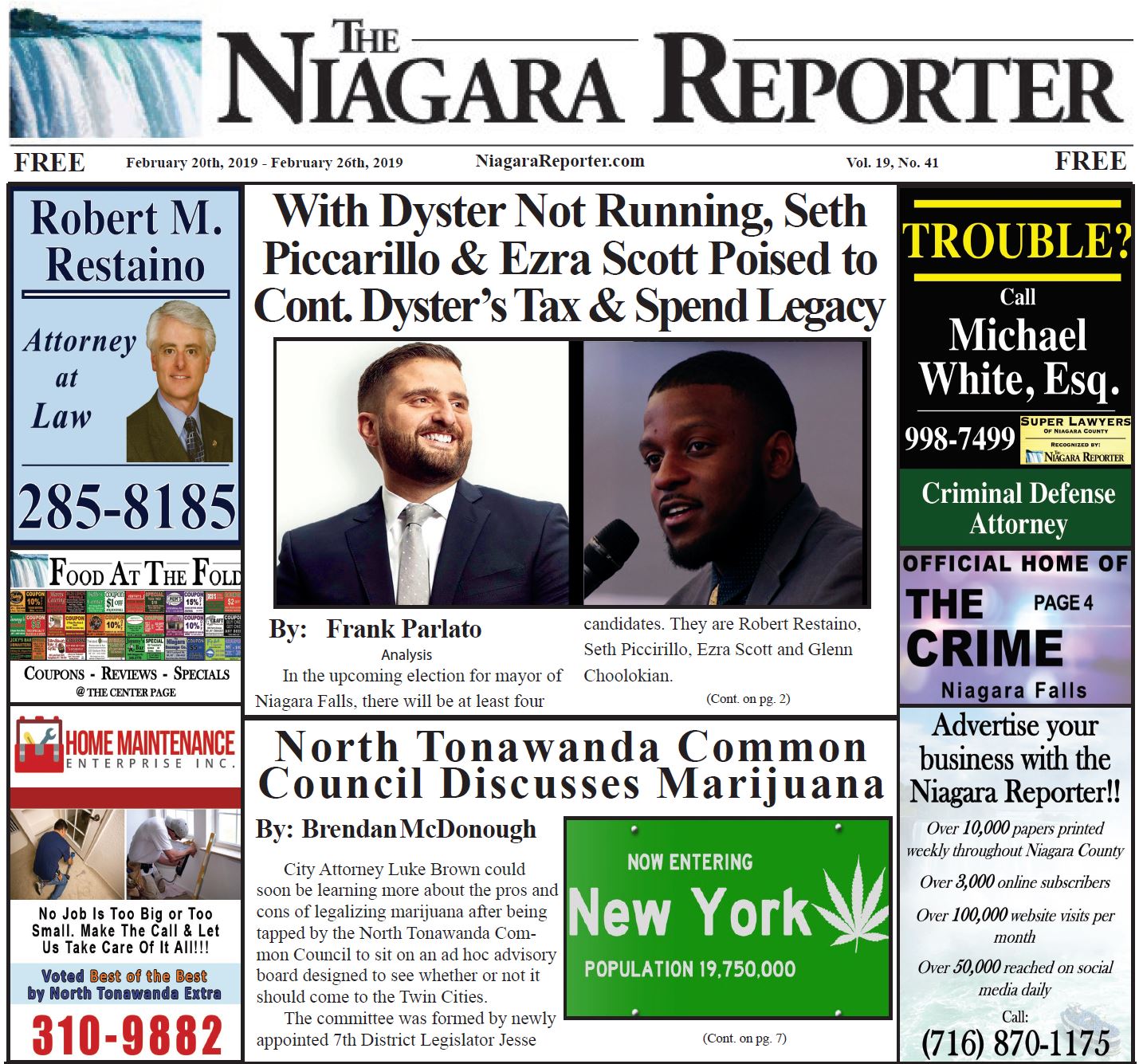 February 20th, 2019, Edition of the Niagara Reporter Newspaper