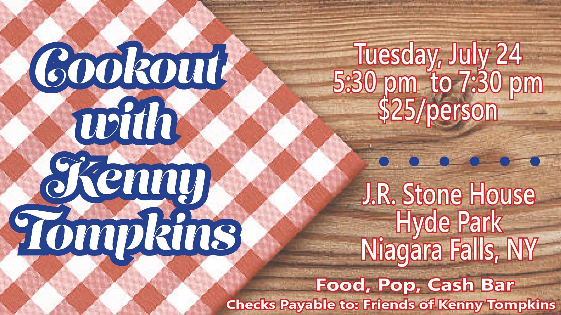 Cookout with Councilman Kenny Tompkins Set for Tuesday July 24th