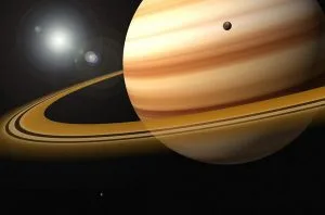 Saturn is surrounded by a disk of rocks and ice fragments orbits the planet’s equatorial plane.
